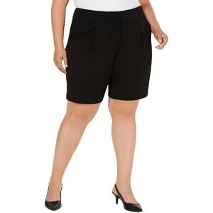 (NWT) Alfani Women's Black Pleated Bermuda Dress Shorts Plus Size 18W